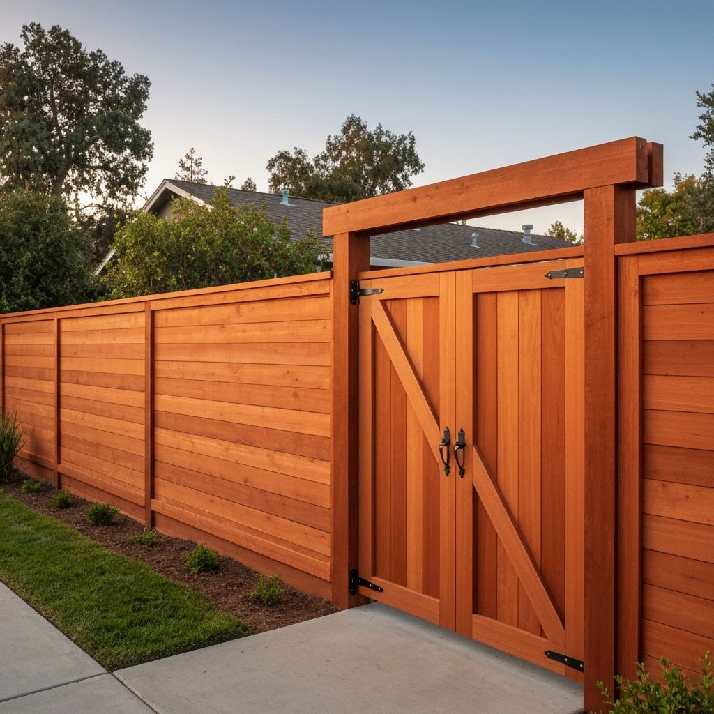 Redwood fence with matching gate