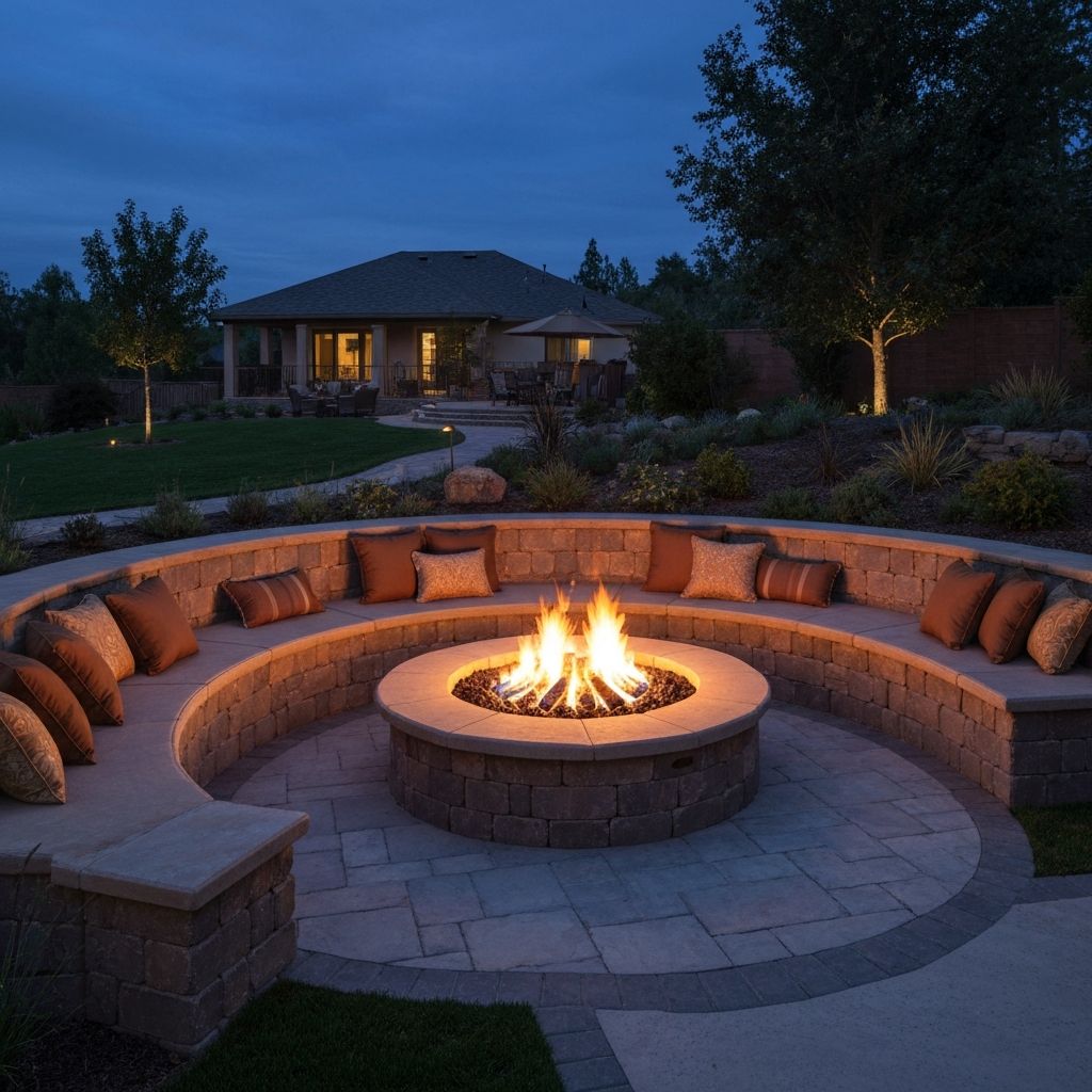Fire pit with built-in seating area
