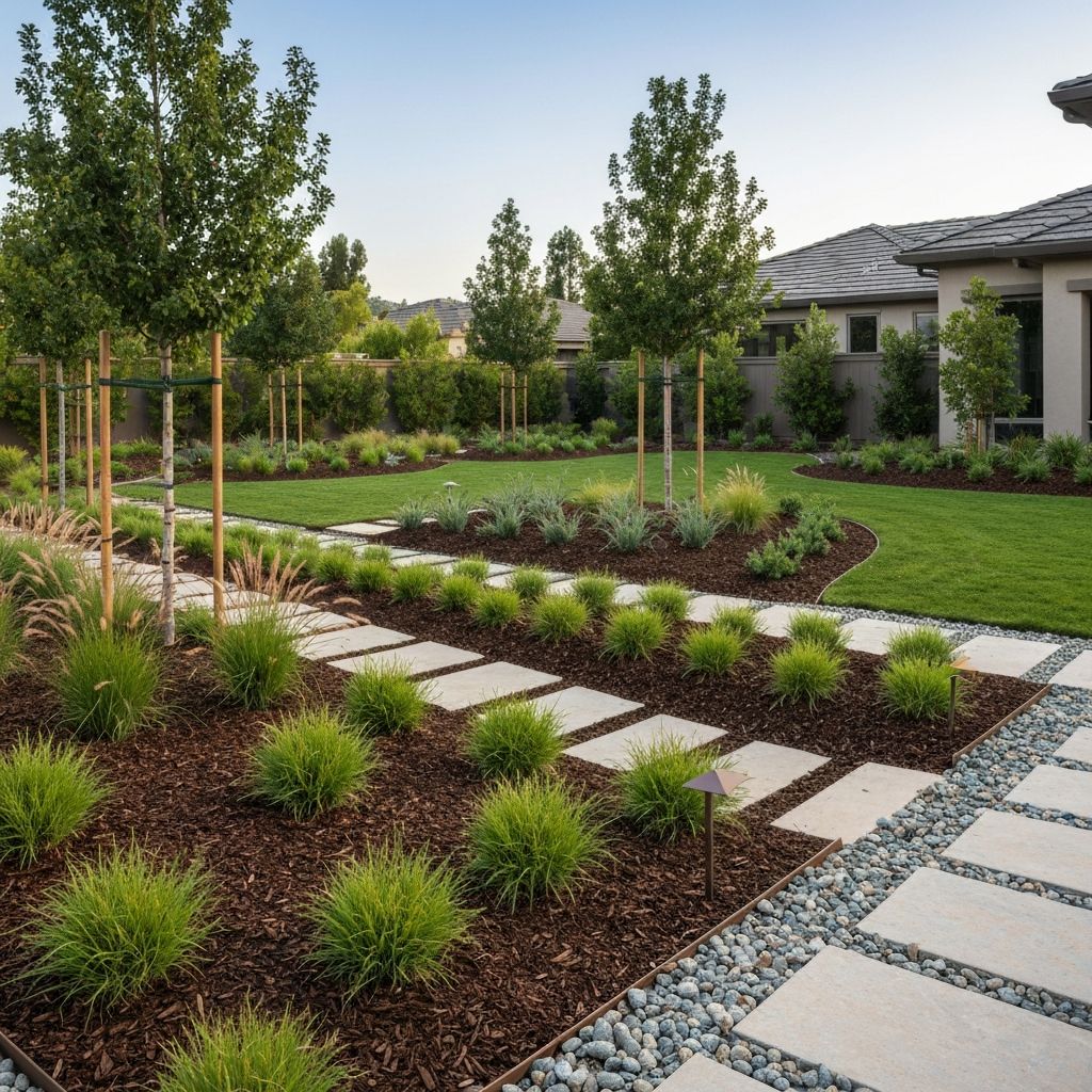 Backyard landscape with drought-tolerant plants