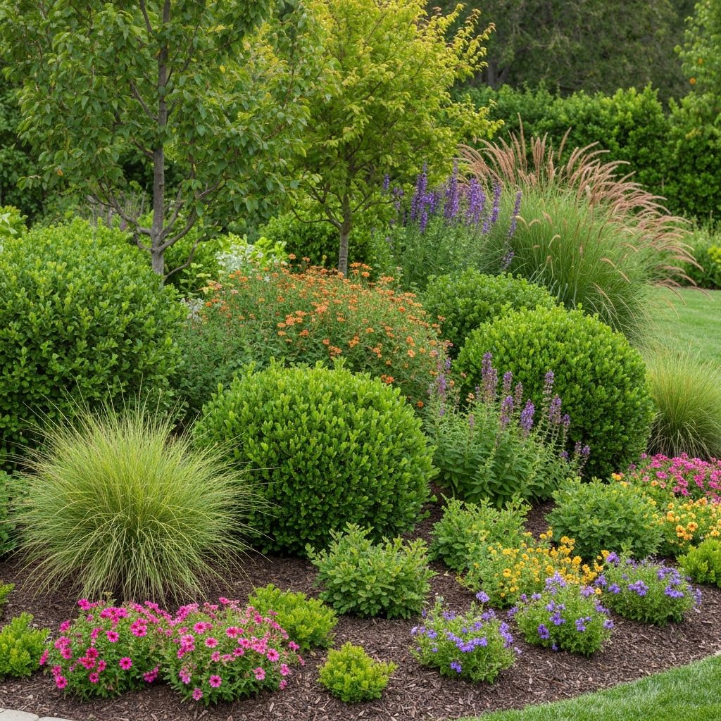 Colorful flower beds with mature plantings