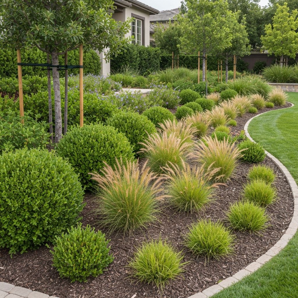 Ornamental garden with layered plantings