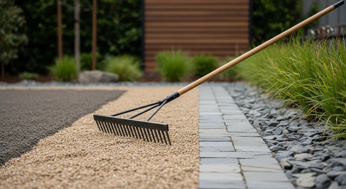 A completed zen garden in a Morgan Hill backyard featuring raked gravel, natural stone placement, and low-water plantings arranged around a small stone water feature. The design reflects a dry-climate-adapted layout suited to Santa Clara County's Mediterranean conditions.