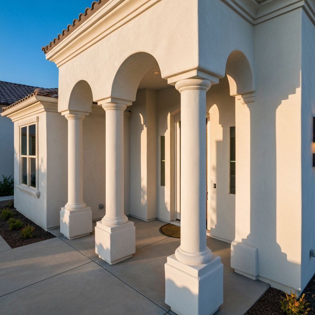 Modern stucco columns and entry
